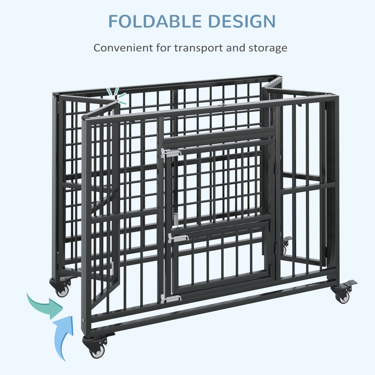 PawHut 43" Foldable Heavy Duty Dog Crate with Locks, Removable Tray, Wheels