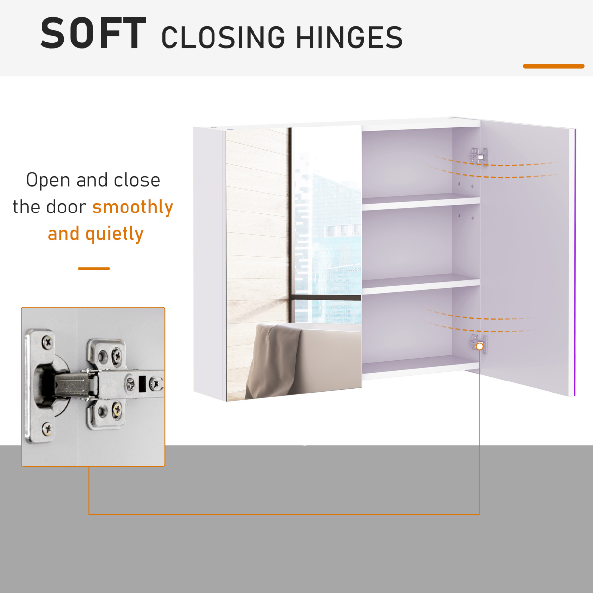 Wall Mounted Bathroom Mirror Storage Cabinet with Door & Adjustable Shelf