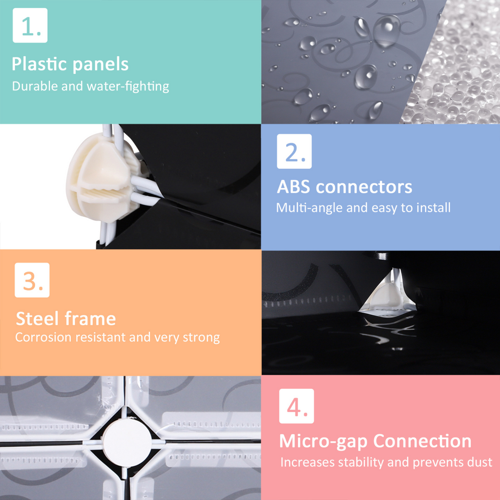 16-cube modular shoe rack in interlocking plastic, 160cm tall, organized footwear storage solution for home use.