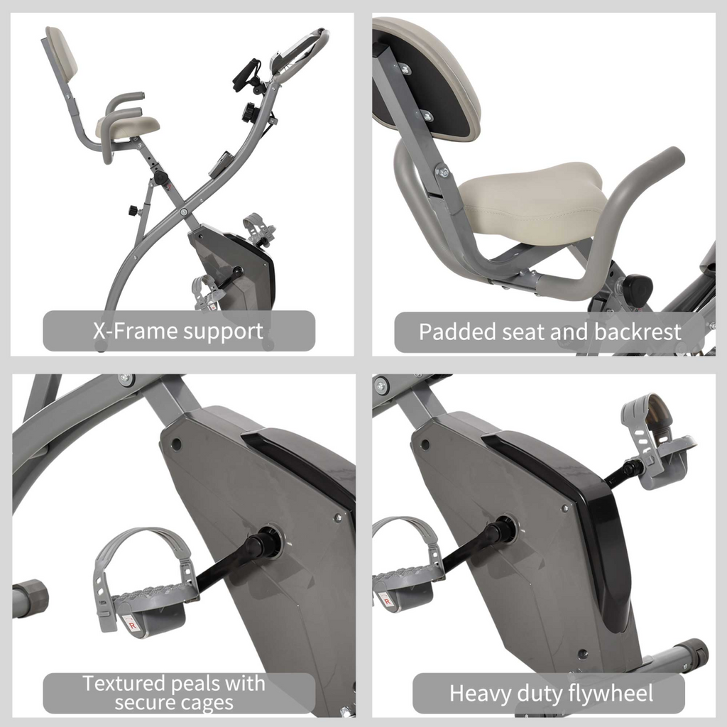 HOMCOM 2-in-1 upright exercise bike in grey with 8-level adjustable resistance and built-in pulse sensor.