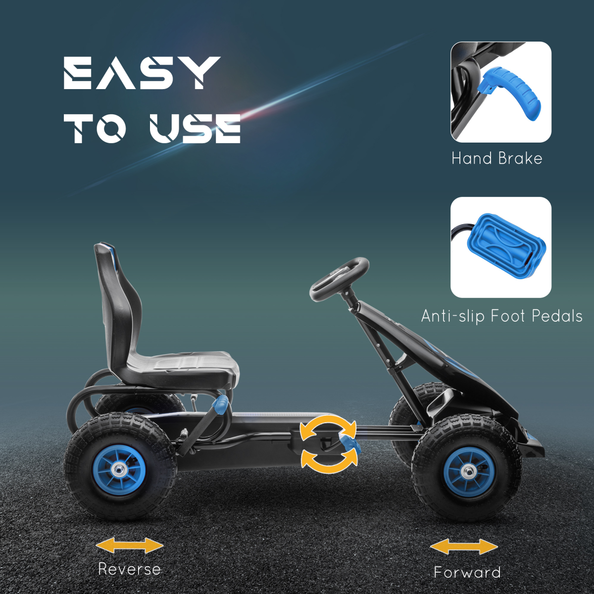 HOMCOM Children Pedal Go Kart w/ Adjustable Seat, Rubber Wheels, Brake, Blue