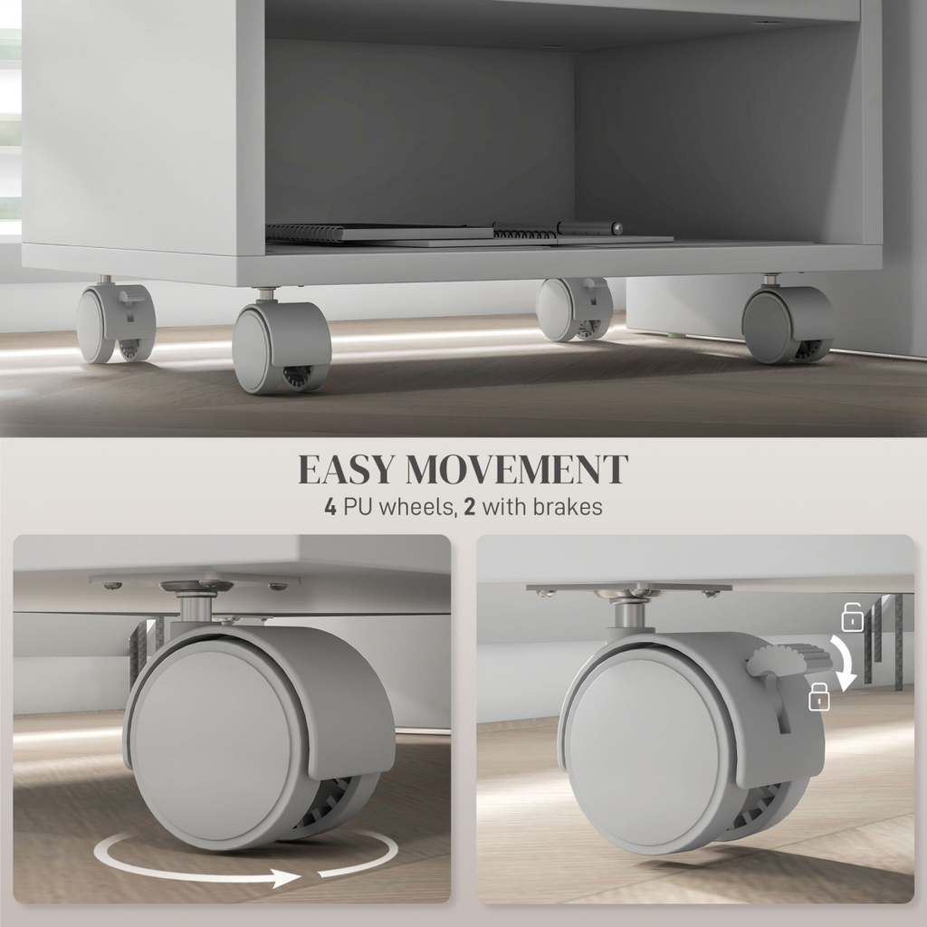 HOMCOM Printer Stand with Storage Printer Cart on Wheels for Home Office White