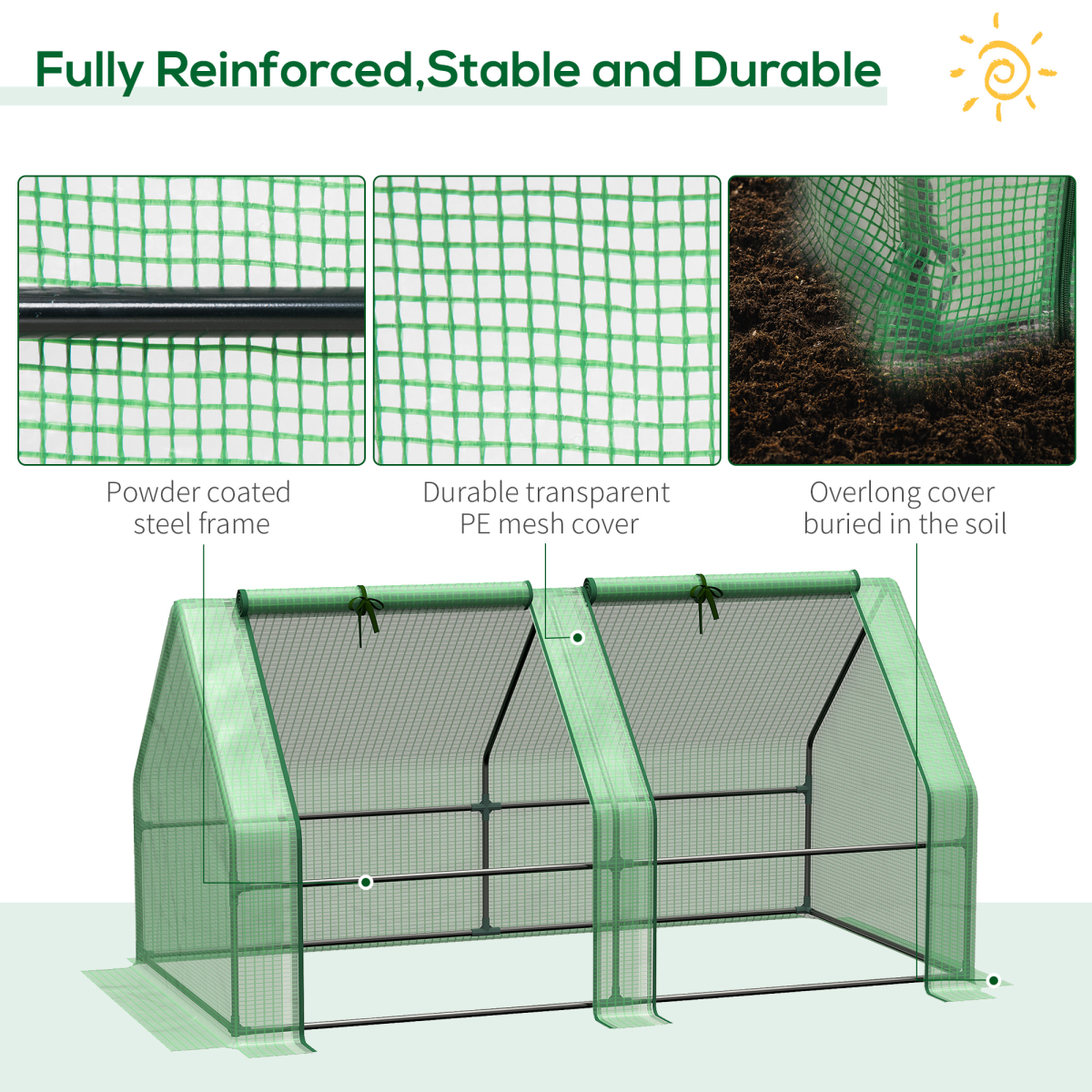 Mini Small Greenhouse Steel Frame & PE Cover & Zip Window 180x90x90cm