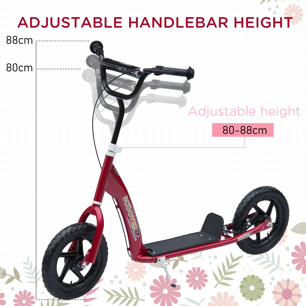 Red Teen Stunt Scooter with 12" EVA wheels, adjustable height, designed for ages 5 and up, by FunZone.