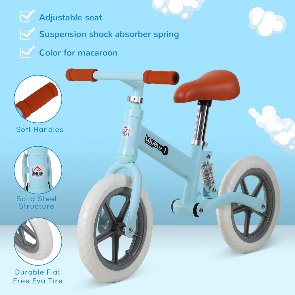 Kids balance bike with adjustable seat, designed for ages 2-5, featuring a sturdy frame and no pedals for easy learning.