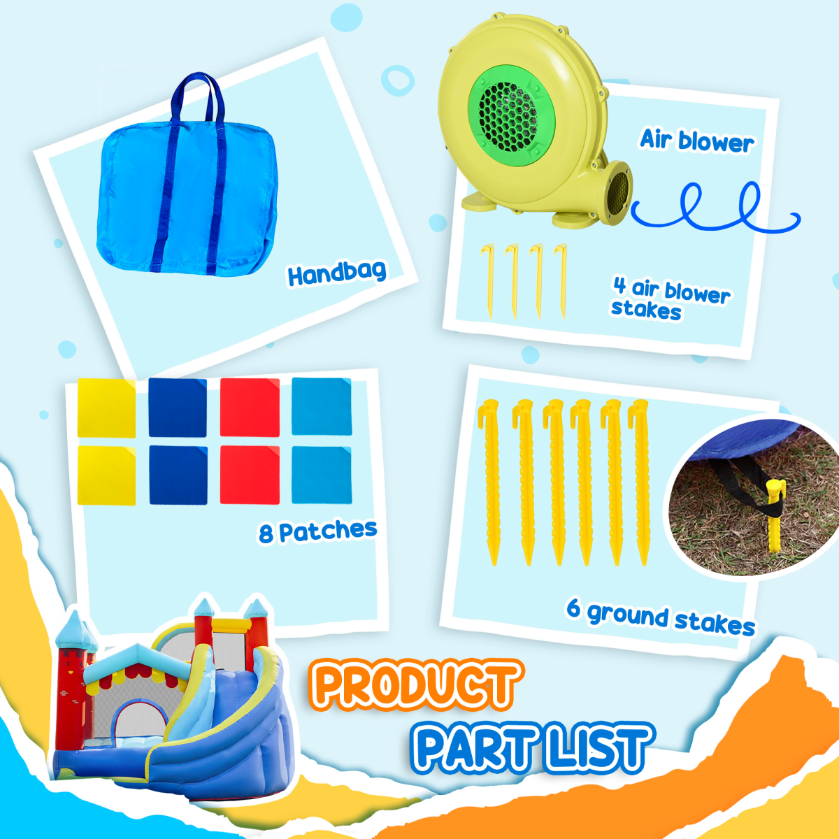 Kids bouncy castle with slide, pool, trampoline, and climbing wall by FunZone, featuring vibrant colors and inflatable design.