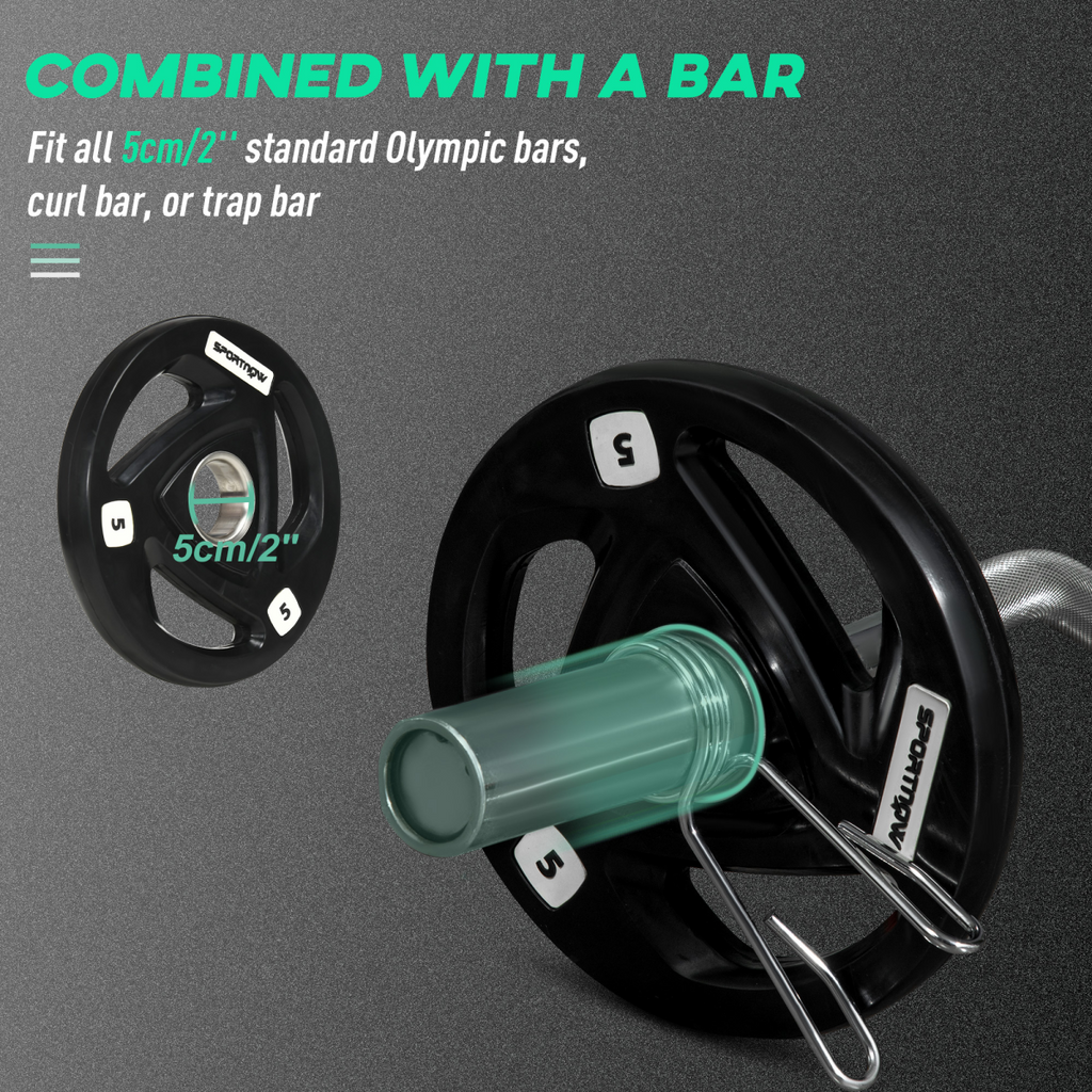 Tri-grip Olympic weight plates set by ActiveGear, featuring two 5kg weights with 2-inch holes for barbell use.