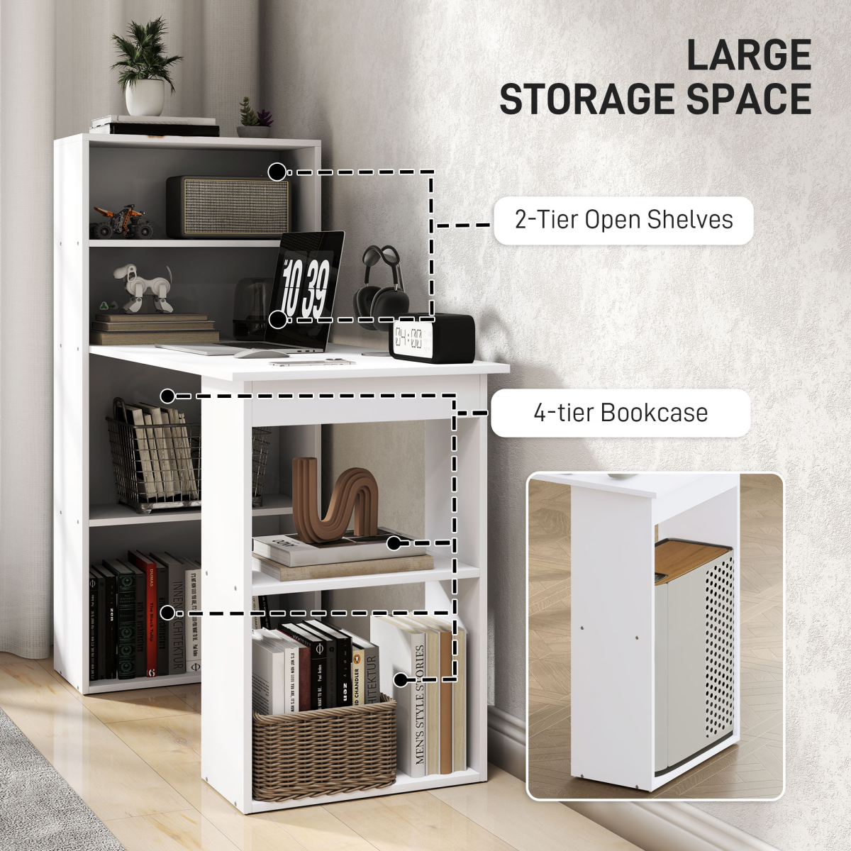 Computer Desk, 120Lx55Dx120H cm-White