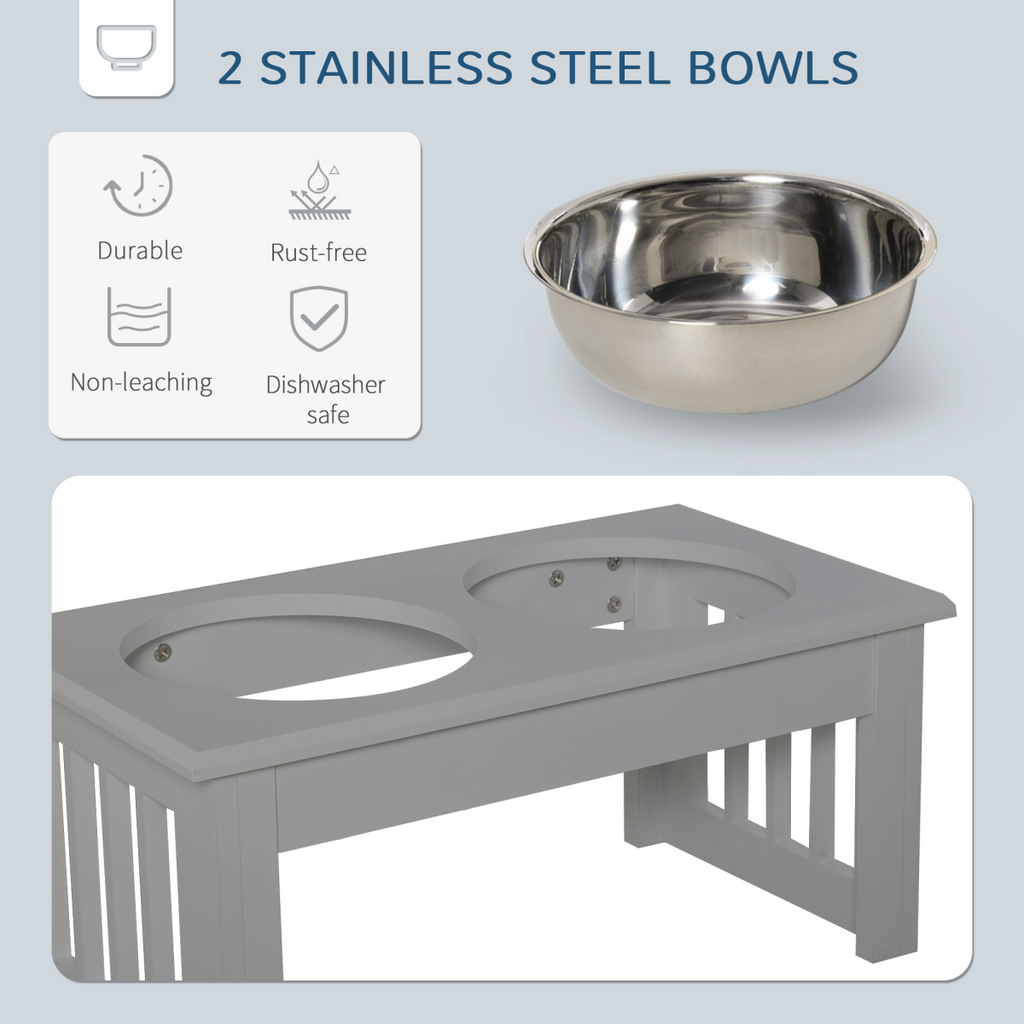 PawHut Raised Dog Bowls Pet Feeder Raised Elevated Stainless Steel Food Grey