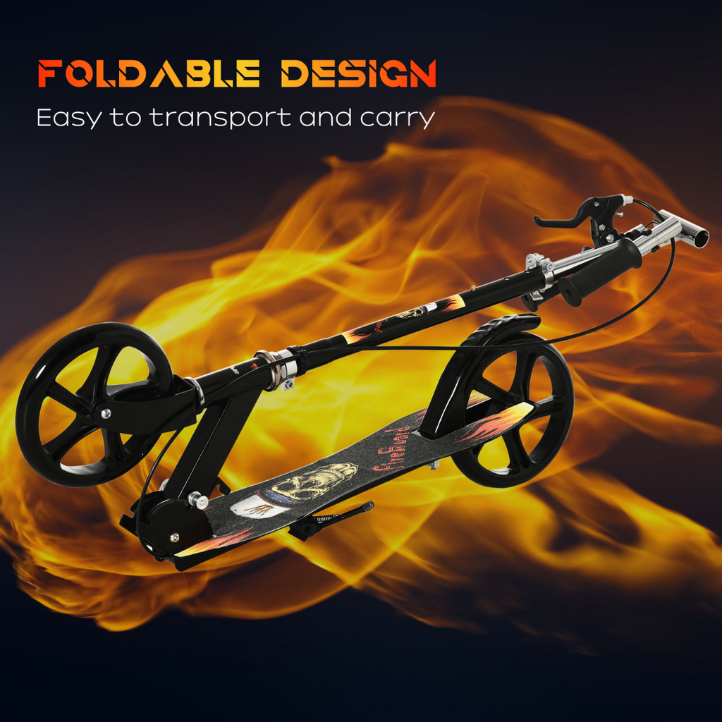 HOMCOM FunZone foldable kick scooter for kids with adjustable height, brake, and large wheels in a vibrant color.