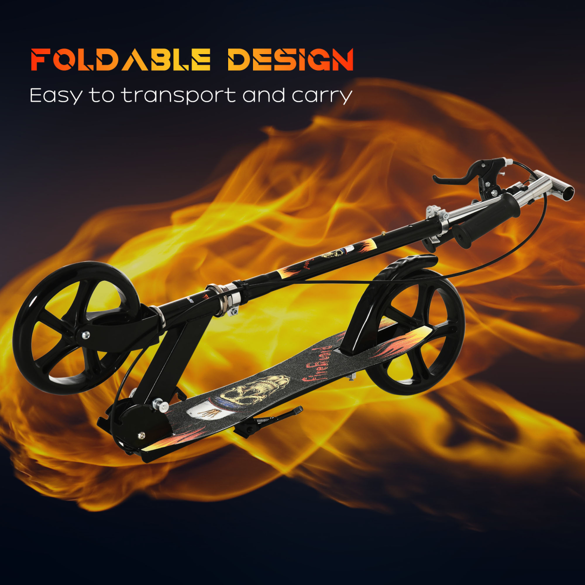 HOMCOM FunZone foldable kick scooter for kids with adjustable height, brake, and large wheels in a vibrant color.