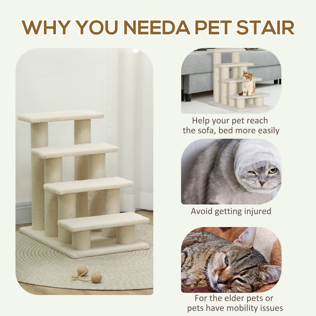 Brown Pawhut pet ramp stairs with 4 steps, designed for cats to safely climb and access higher areas.