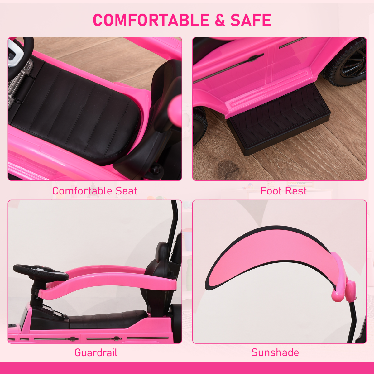 Licensed pink Mercedes Benz G350 ride-on push car with sun canopy for toddlers aged 12-36 months.