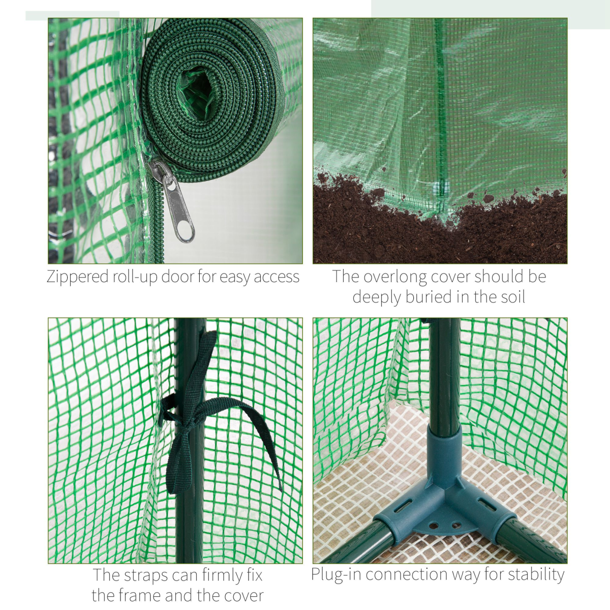 100x50x150cm Greenhouse PE Cover w/ Zipper Roll-up Door Outdoor, Green