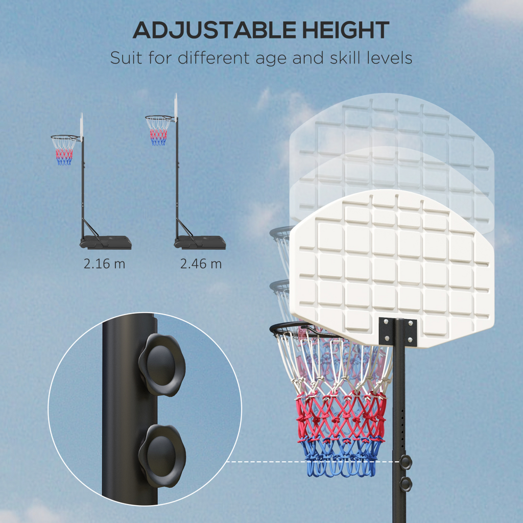 Adjustable Basketball Stand Net Set System with Wheels - 179-209cm