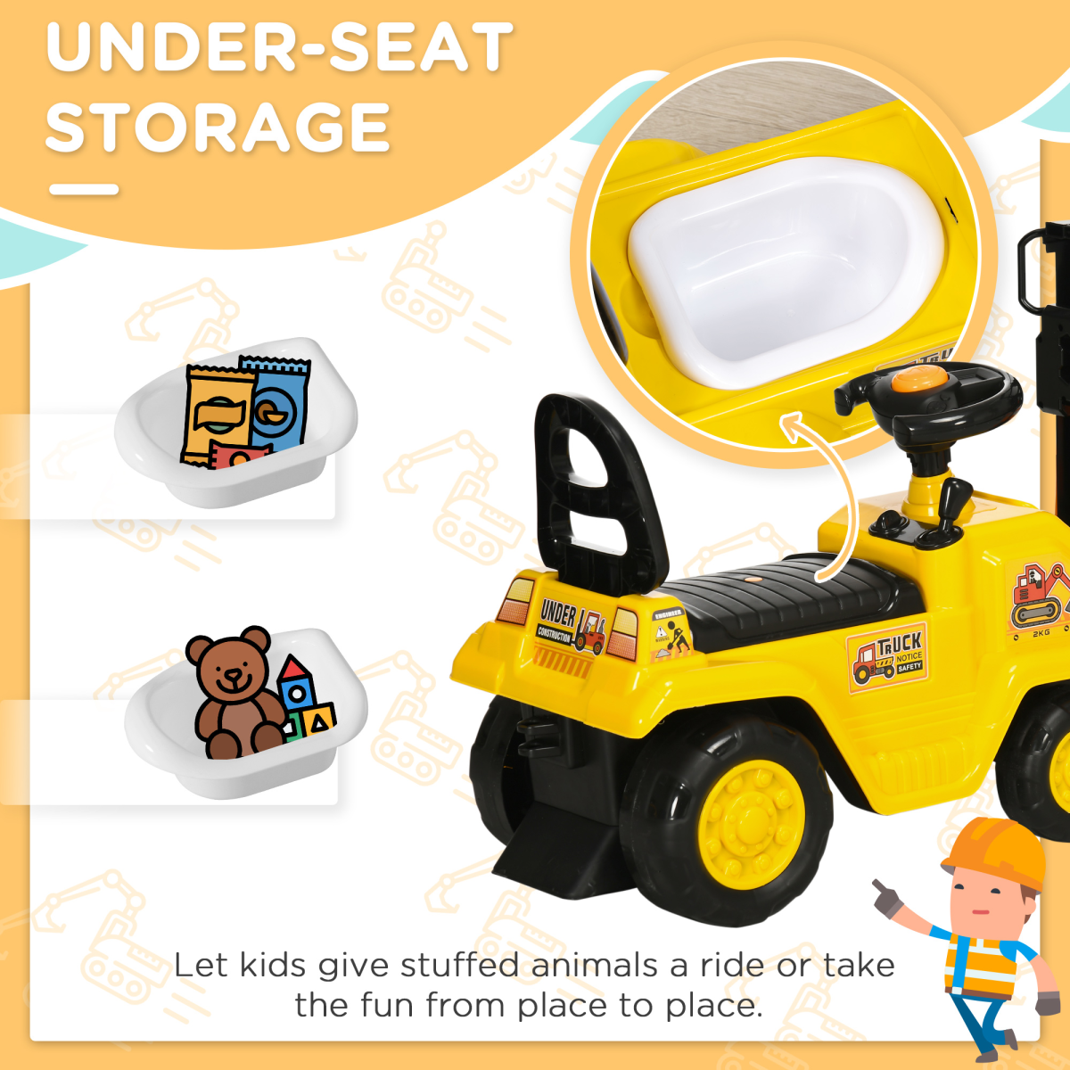HOMCOM Kids Ride on Forklift Truck w/ Fork Tray, Under Seat Storage, Backrest