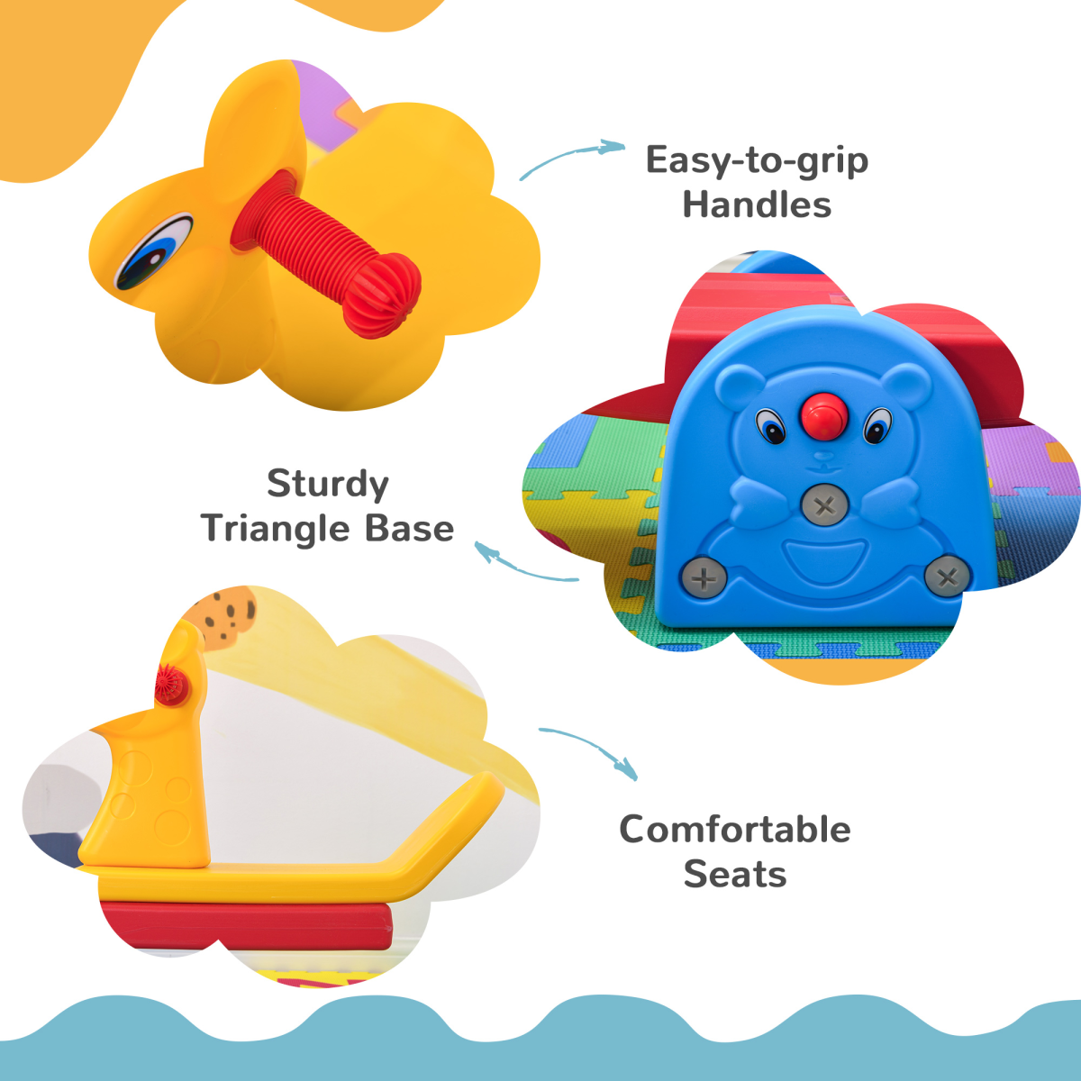 Kids seesaw teeter totter by HOMCOM with two seats and easy-grip handles, designed for safe outdoor play.