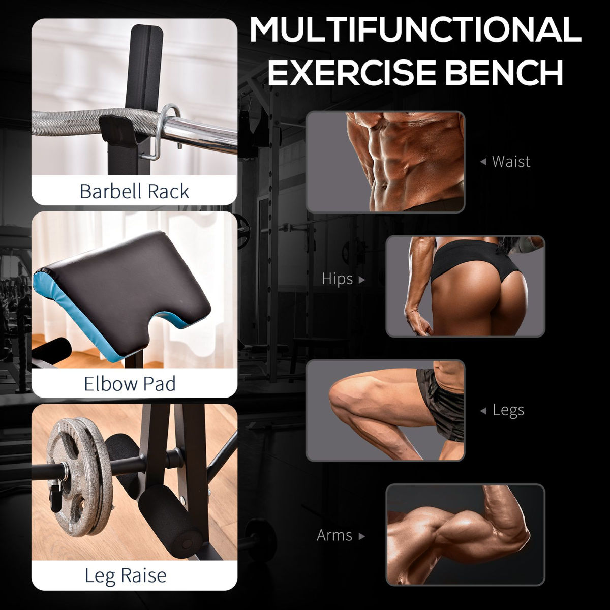 Adjustable Weight Bench with leg developer and barbell rack, designed for home gym workouts. ActiveGear fitness equipment.