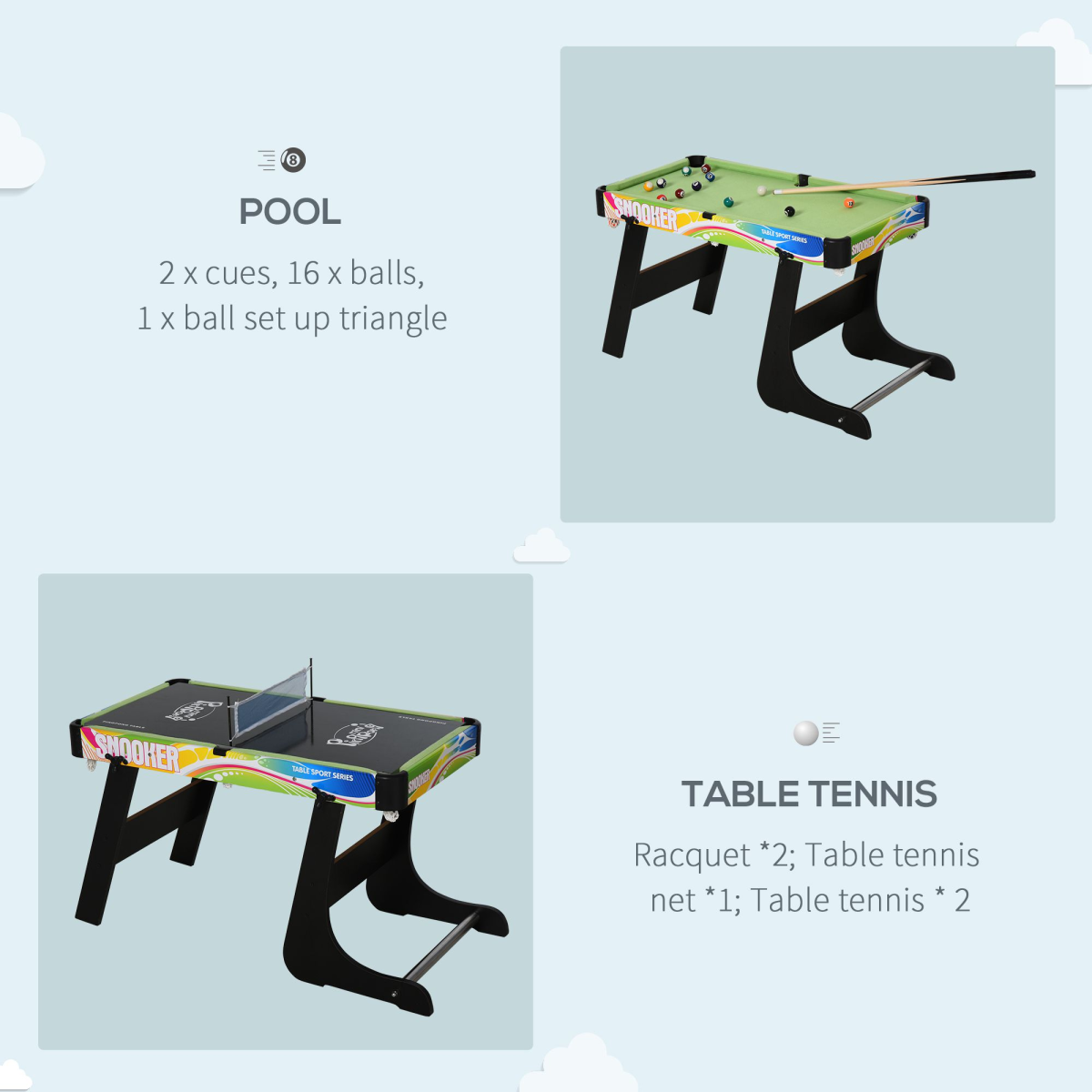 Foldable 4-in-1 FunZone game table featuring hockey, football, table tennis, and pool in a compact design.