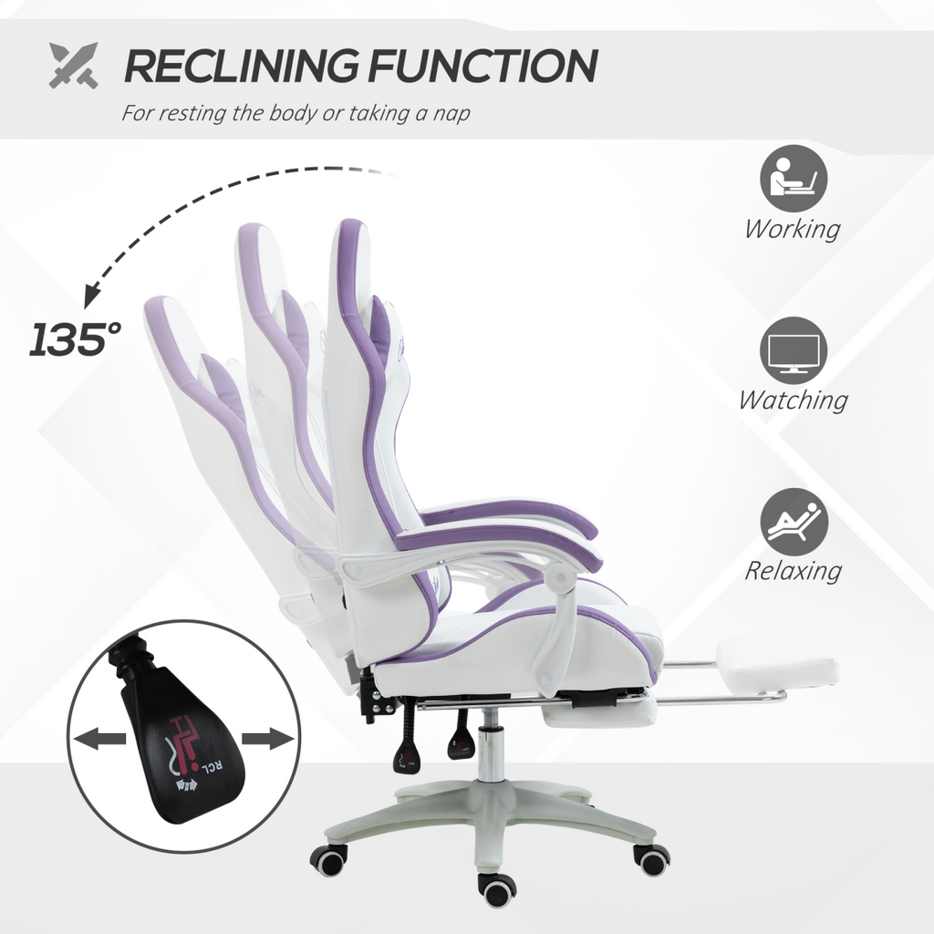 Purple Racing Style Gaming Chair by Vinsetto featuring faux leather, reclining back, and integrated footrest.