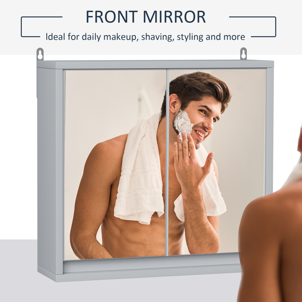 Grey wall mirror cabinet with storage shelf and bathroom cupboard design by Homcom, featuring a sleek and modern look.