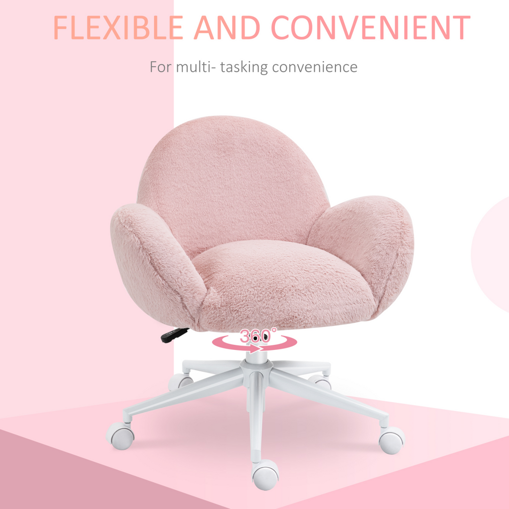 Fluffy Leisure Chair Office Chair w/ Backrest and Armrest for Bedroom Pink