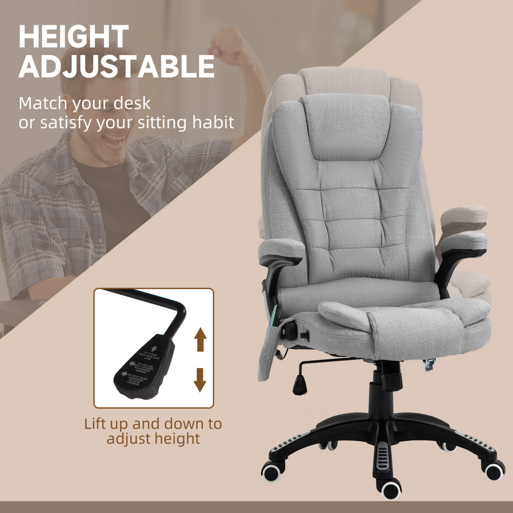 Executive reclining chair with heating massage points and a relaxing headrest in grey upholstery. HomeCraft design.