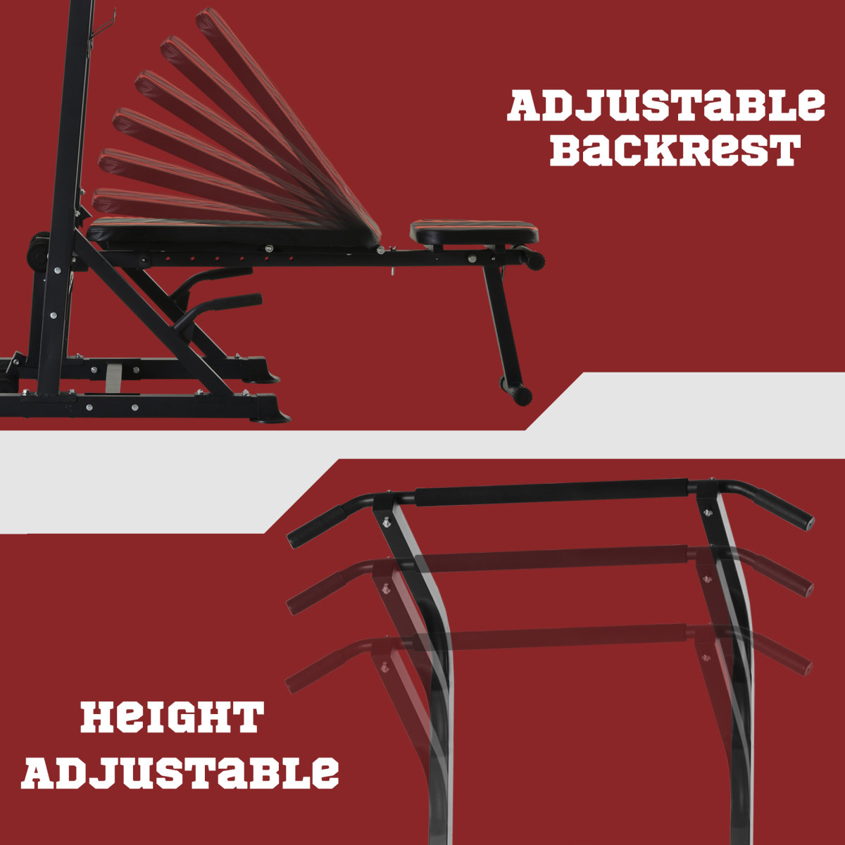 Adjustable folded dip stands for multi-function pull-ups and sit-ups, showcasing sturdy design and versatile fitness use.