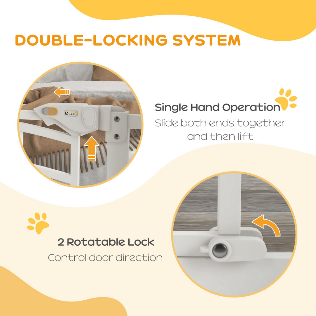 PawHut pressure fit safety gate for dogs with small cat door opening, adjustable 74-80cm height, easy installation.