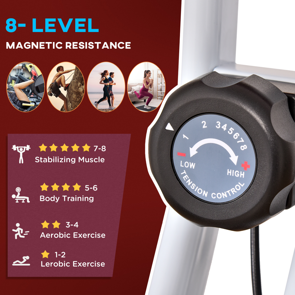 Foldable red Magnetic Resistance Exercise Bike by ActiveGear, featuring an adjustable seat and LCD display.
