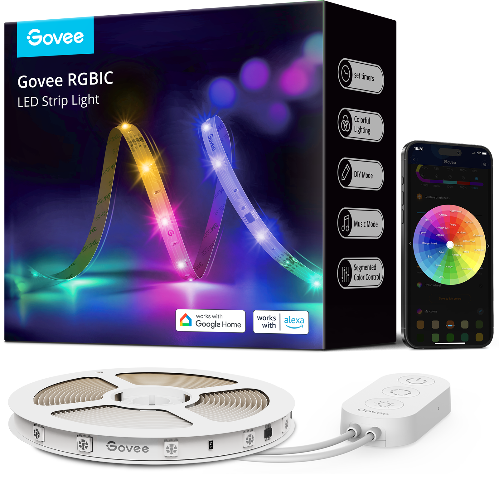 Govee RGBIC Basic LED Strip 5m - WiFi/Bluetooth, Vibrant Colors