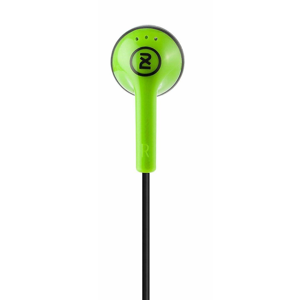 Green Offset 3.5mm jack in-ear headphones by TechHub with a hands-free design and comfortable fit.