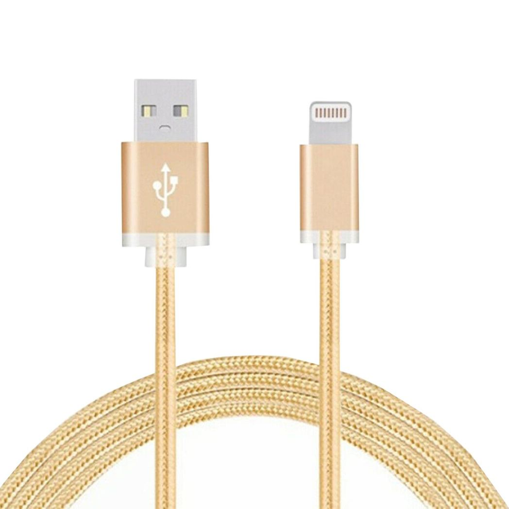 Gold nylon braided USB data cable for phone by FX, showcasing its durable design and flexible structure.
