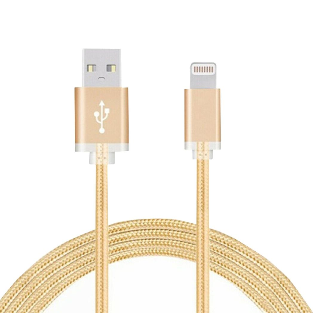Gold nylon braided USB data cable for phone by FX, showcasing its durable design and flexible structure.