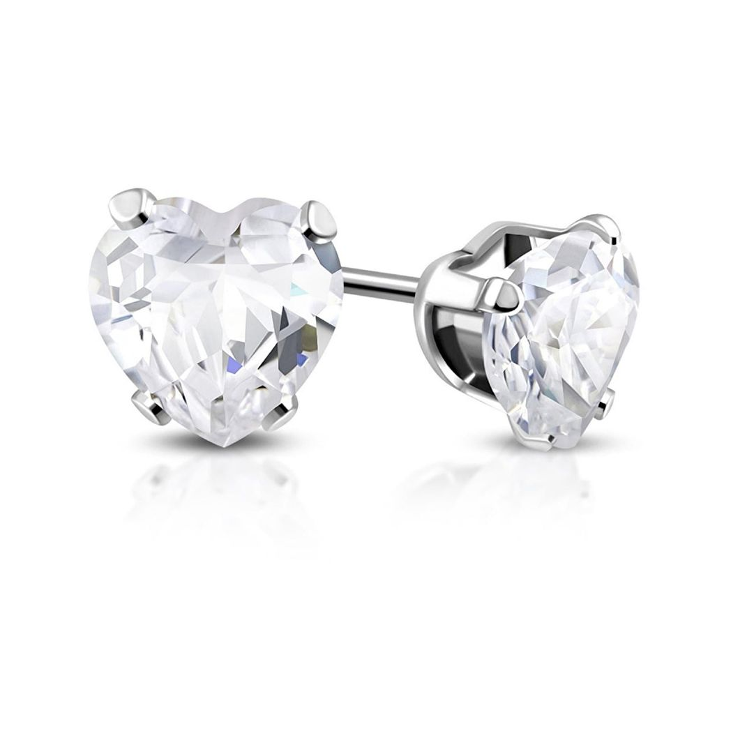 Cubic Zirconia Heart Stud Earrings - Hypoallergenic Stainless Steel - 5×5mm