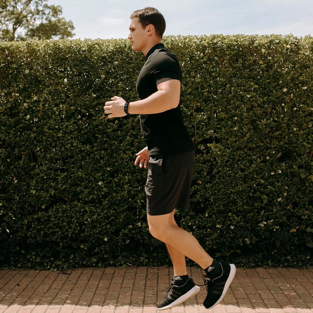 Navy Gymcline fitness tracker displaying body temperature monitoring features on a sleek digital screen.