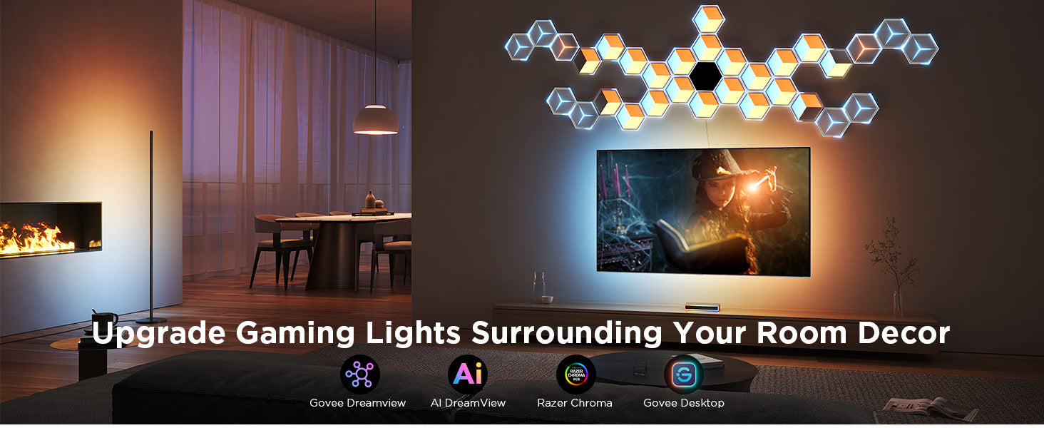 Govee Glide Hexagon LED Panels 7-Pack, 129 LEDs, Razer Chroma Sync