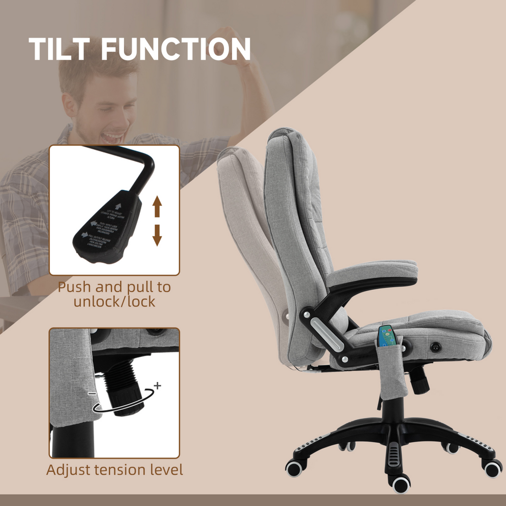 Grey Executive Reclining Chair with heating massage points and a relaxing headrest from HomeCraft.