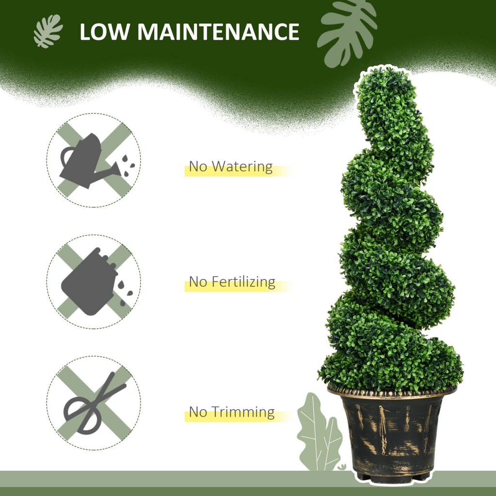 Set of 2 HOMCOM artificial topiary spiral trees, 90cm boxwood with lavender accents, ideal for home decor.
