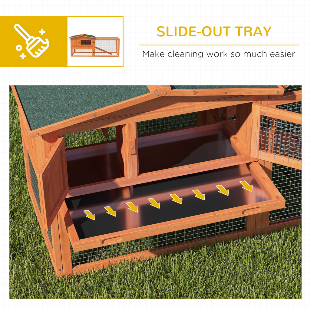 Rabbit Hutch and Run Outdoor Sliding Tray Hay Rack Ramp, 156x58x68 cm Pawhut