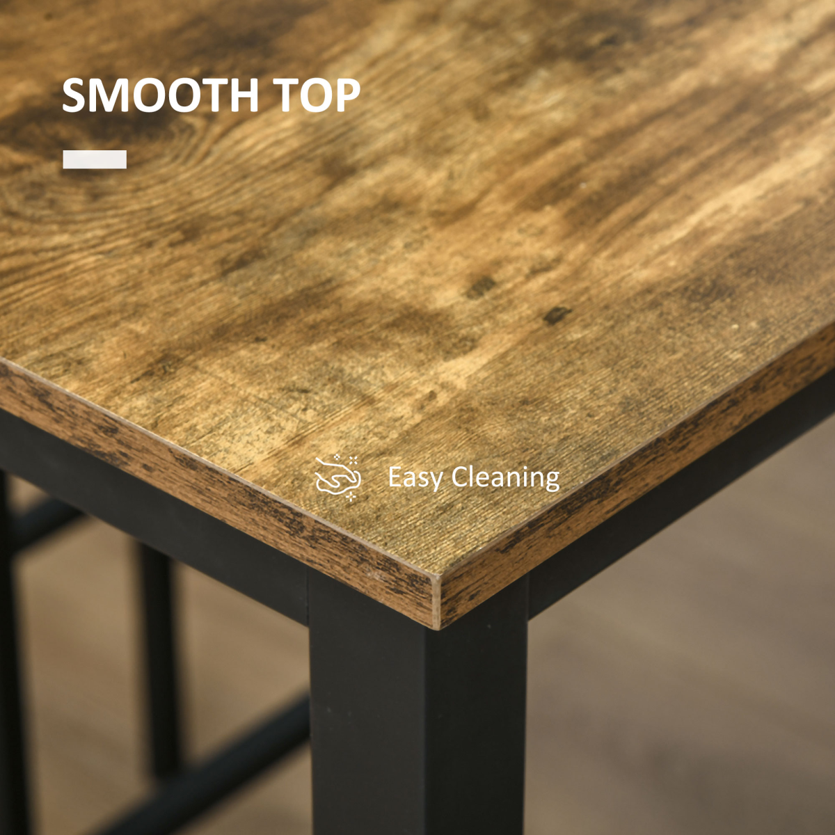 Industrial bar table set with rustic brown finish, featuring two stools and counter height design by HOMCOM.