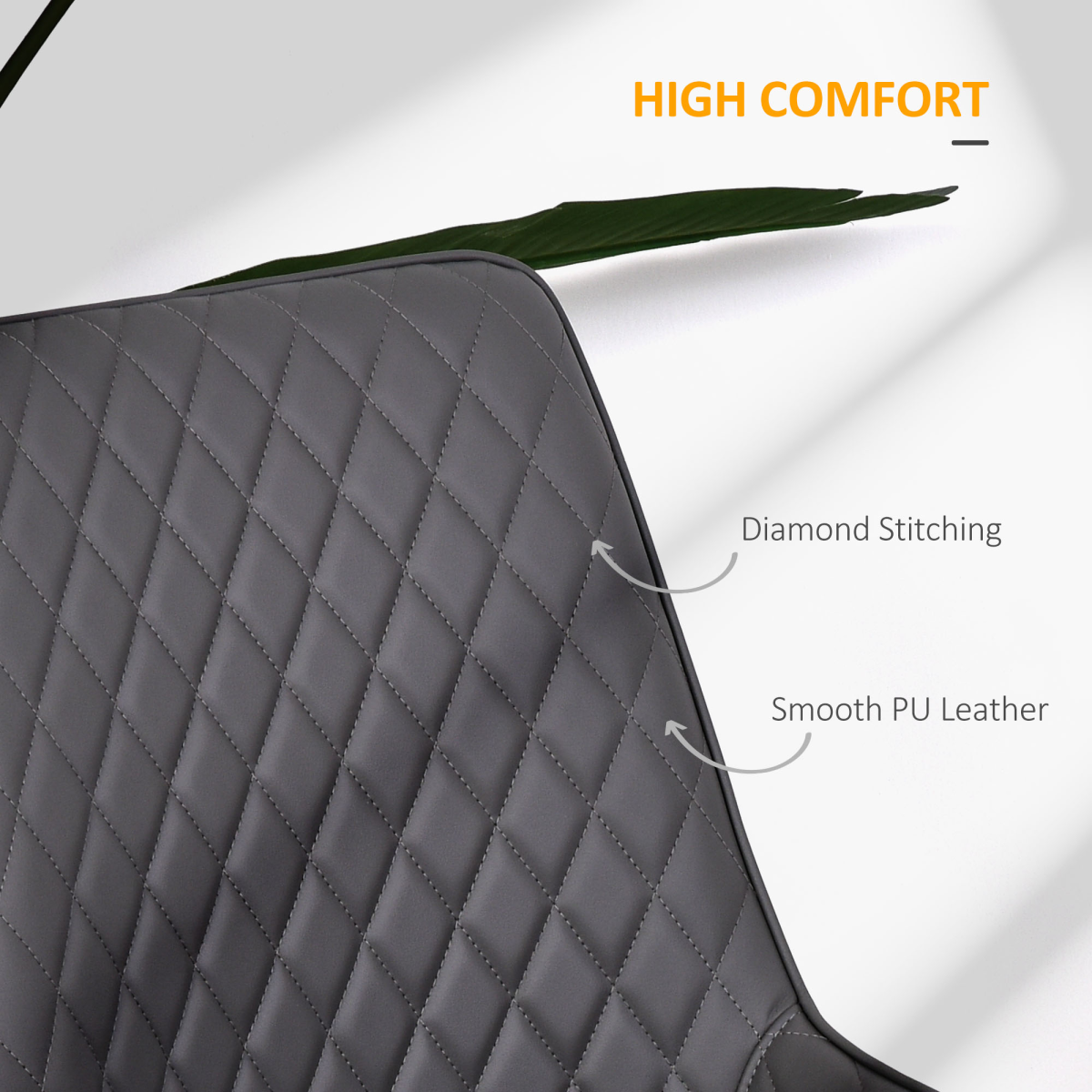 Set of 2 grey quilted PU leather dining chairs with metal frame by HOMCOM, showcasing modern design and comfort.