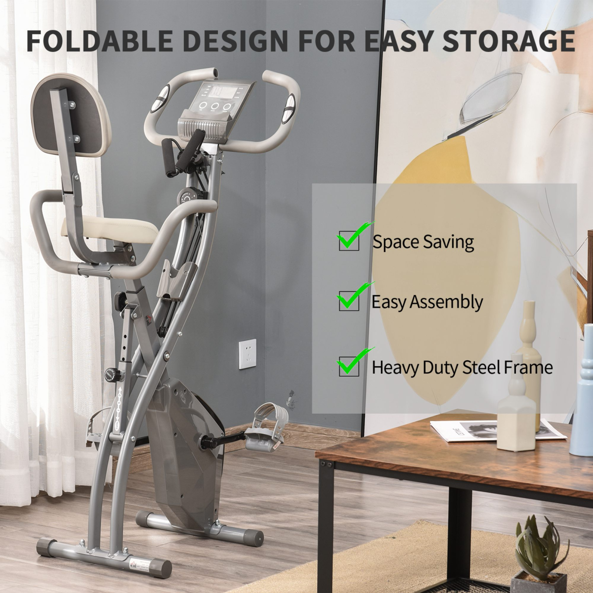 HOMCOM 2-in-1 upright exercise bike in grey with 8 adjustable levels and pulse sensor for fitness workouts.