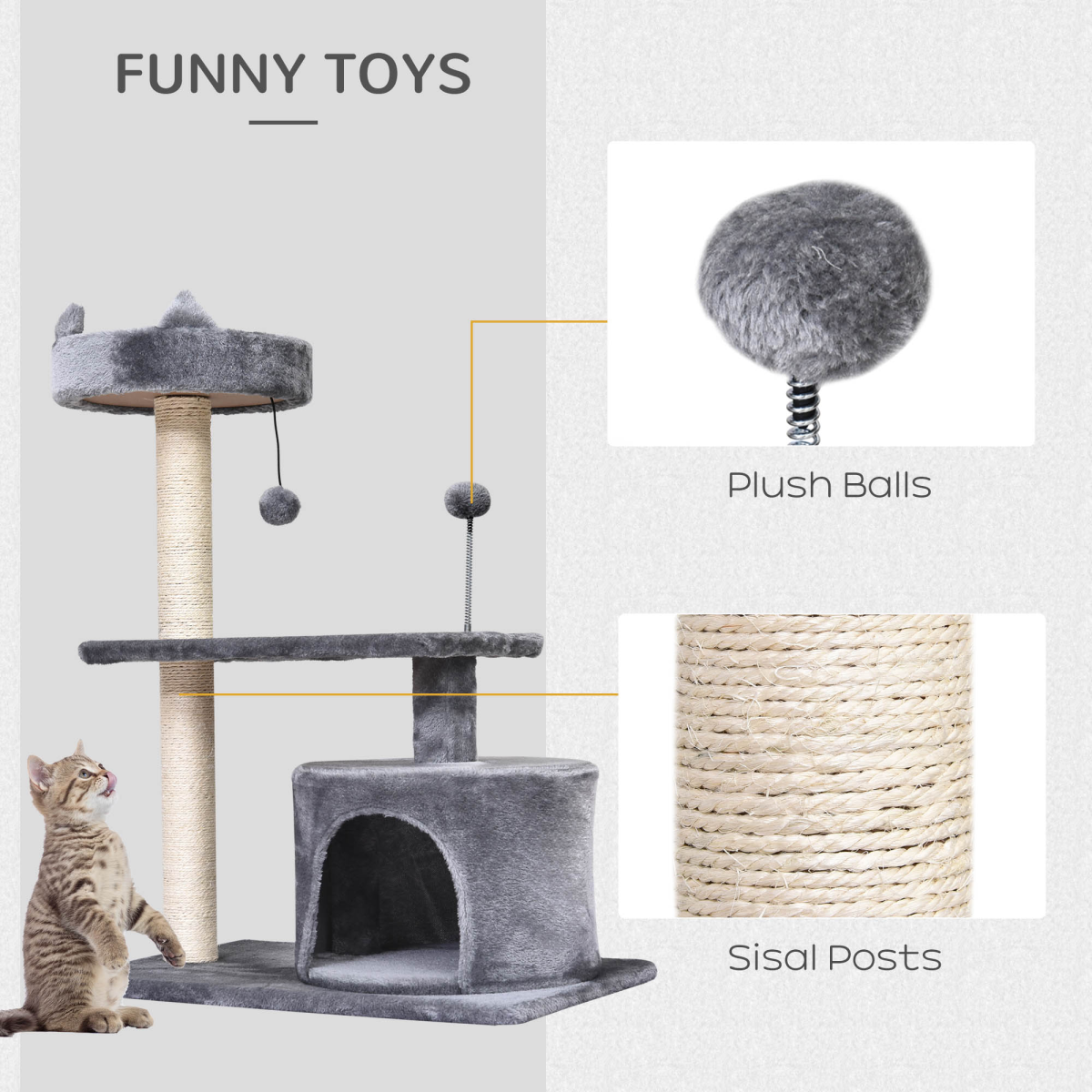 Pawhut 81cm cat tree scratching post tower with multiple levels for kittens and large cats to play and lounge.