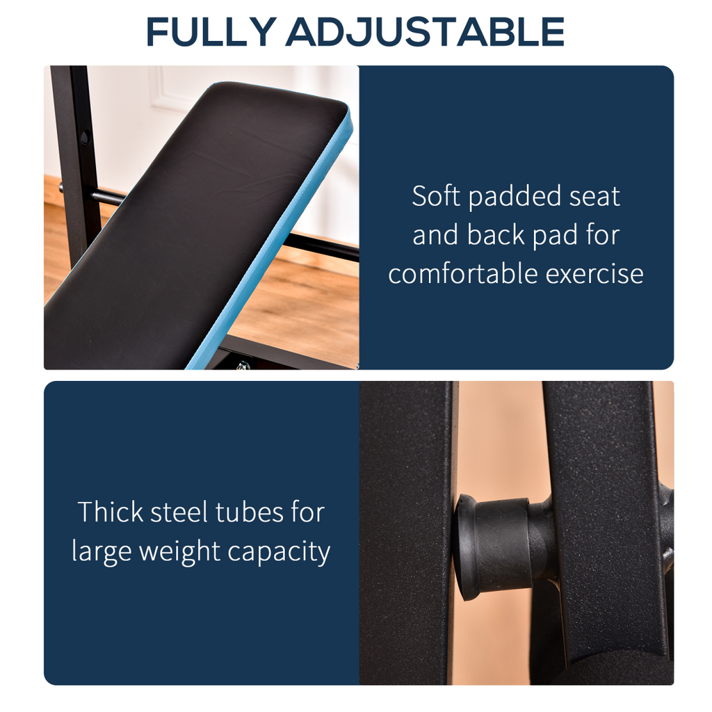 Adjustable weight bench with leg developer and barbell rack for home gym use, featuring a sturdy design by ActiveGear.