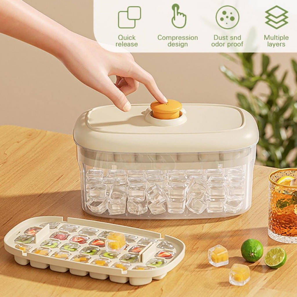 Practical Refrigerator Ice Cubes Tray System Nonslip Base Cocktails Making Tool beige