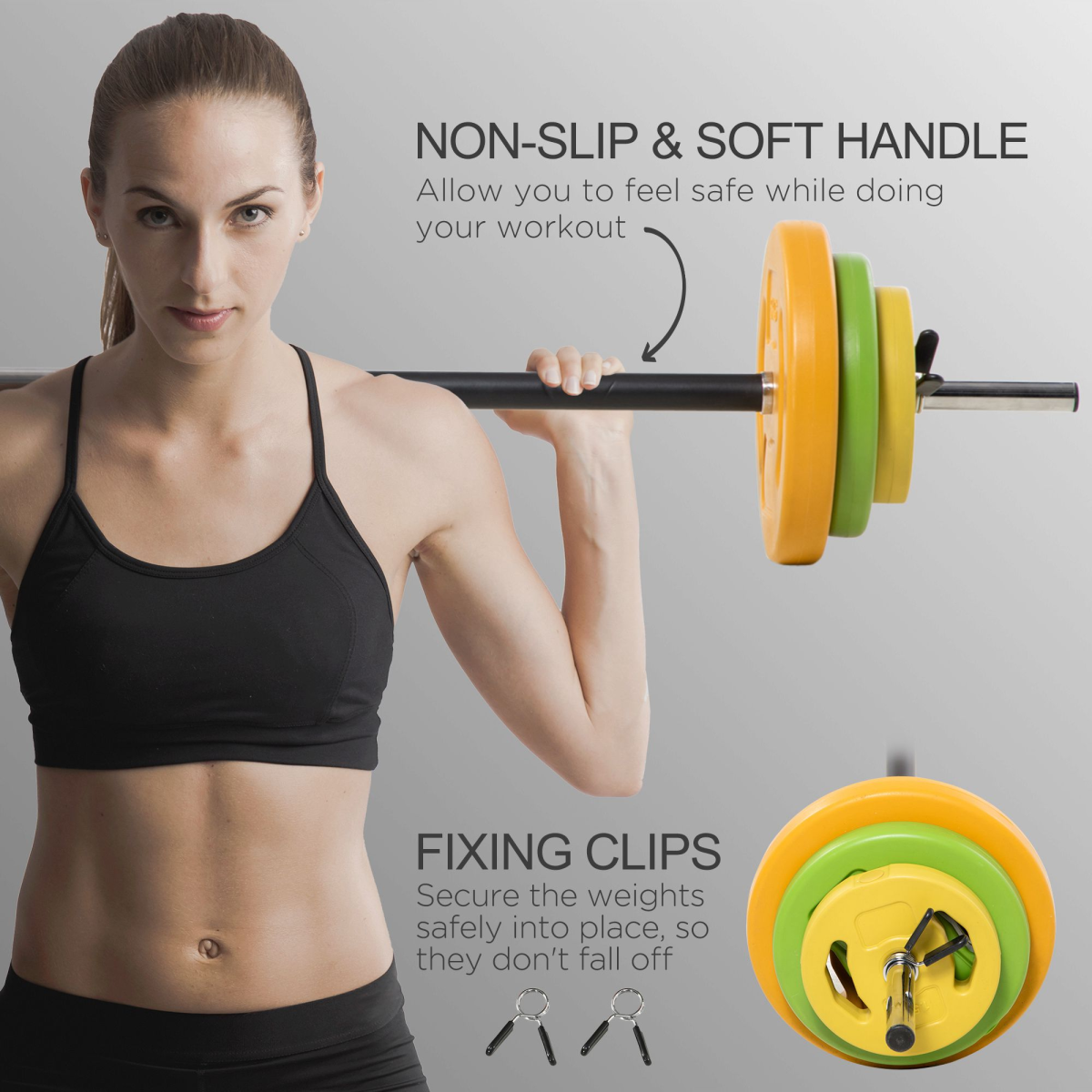 HOMCOM 20kg Barbell Set with non-slip handle, perfect for strength training workouts in a gym setting.