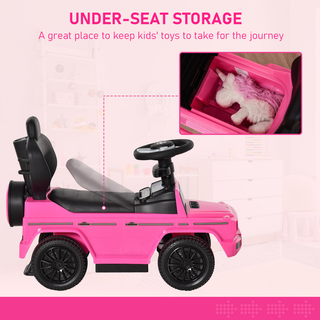 Licensed pink Mercedes Benz G350 ride-on push car with sun canopy for toddlers aged 12-36 months by FunZone.
