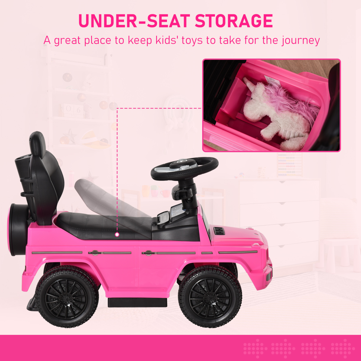 Licensed pink Mercedes Benz G350 ride-on push car with sun canopy for toddlers aged 12-36 months by FunZone.