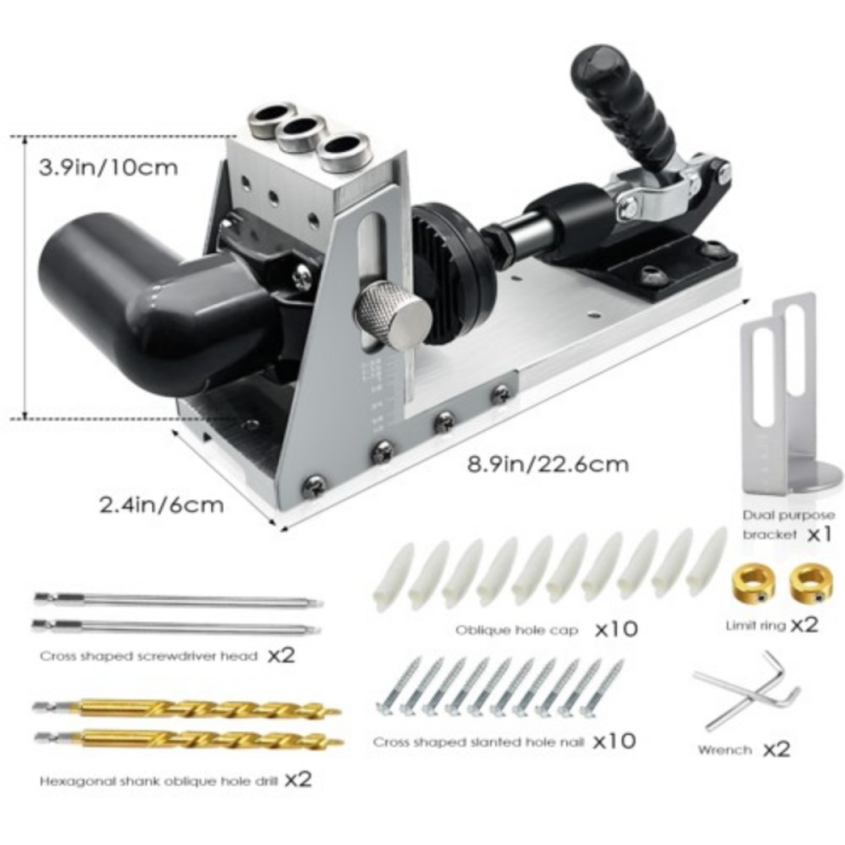 Wood Jig Pocket Hole Kit 12-33MM Drill Guide Carpentry Tool Woodworking Puncher